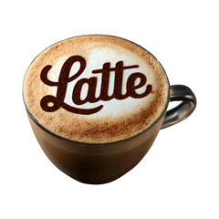 Latte art in a glass isolated on transparent background