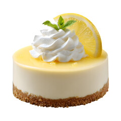 Lemon cheesecake with whipped cream isolated on transparent background