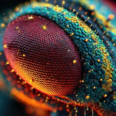 Vibrant Chameleon Eye Macro - Intricate Texture, Vivid Colors, and Golden Highlights.