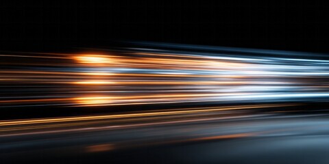 Streaks of bright orange and cool blue light blur horizontally across a dark background, suggesting rapid motion.