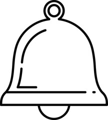 Simple bell icon line art drawing, notification, alarm, reminder, education, school, Christmas, handbell, celebration, vector outline, isolated on white background.