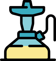 Hookah pipe with blue top and yellow liquid, ready for use in a relaxing atmosphere