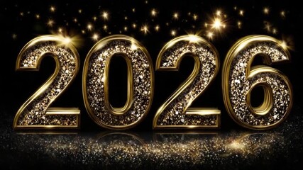 Glimmering gold numbers announce 2026, symbolizing the joy of a new year. The atmosphere is filled with festive cheer as the Christmas spirit shines bright