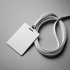 Professional Blank ID Badge with White Lanyard on Gray Background for Corporate Events Conferences Schools and Office Use