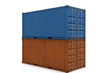 Fototapeta premium Stacked shipping containers for global cargo transport, logistics, and freight delivery, isolated with transparent background