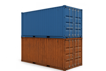 Stacked shipping containers for global cargo transport, logistics, and freight delivery, isolated with transparent background