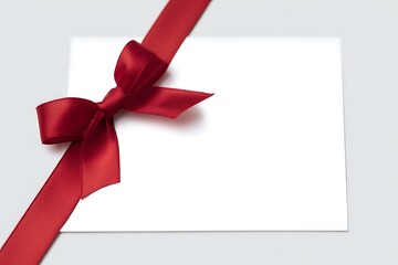 Elegant Blank Greeting Card with Red Satin Ribbon Bow for Celebrations Invitations Birthdays Weddings Holidays and Special Occasions