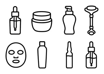 Fototapeta premium Collection of stylish skincare product icons on dark background