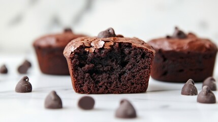 Delicious chocolate brownie bites showing moist crumb and chocolate chips