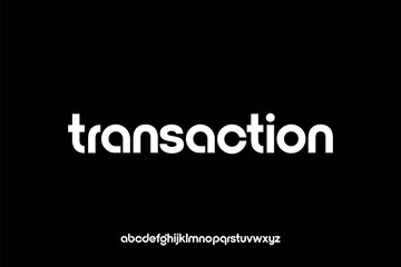 A modern and minimalist font design showcasing the word transaction in a sleek rounded typeface against a black background.