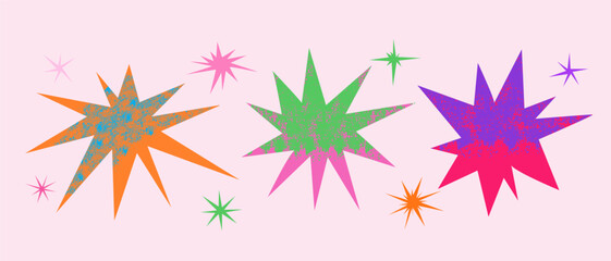 Stars big collection different shapes Funky abstract texture decor elements Vector flat cartoon modern illustration
