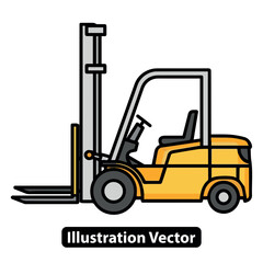 Illustration of a yellow forklift truck, a material handling machine, in a vector design