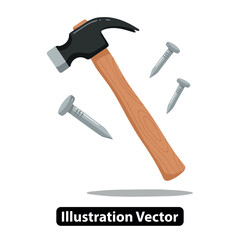 A classic wooden claw hammer with steel nails, a tool for carpentry and home repair projects