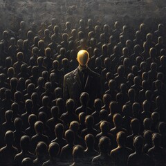 Obraz premium Golden head businessman standing out from the crowd