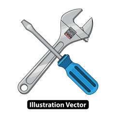 Screwdriver and Adjustable Wrench Icon for Repair, Maintenance, and Construction