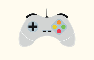 Generic white gamepad illustration in flat design style. For web icons, app interfaces, or as a design element for digital entertainment themes.