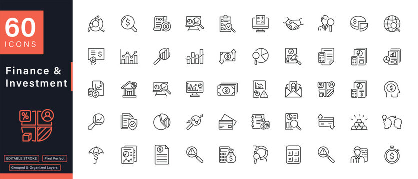 60 Finance and Investment Line Icons Collection