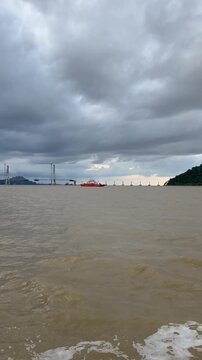 The ferry crosses the Batang Lupar river, connecting Sebuyau and Triso as part of the coastal road route often used as a shortcut between Kuching and areas like Sarikei or Sibu.