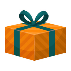A stylish vector cartoon image of a Christmas gift. Concept for greetings, holidays, and New Year's celebrations. A birthday present. Element for your card design, etc.