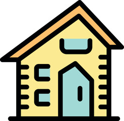 Simple yet inviting, this illustration presents a charming yellow house, featuring a prominent gable roof, a teal colored door, and small windows, evoking a sense of warmth and homeliness