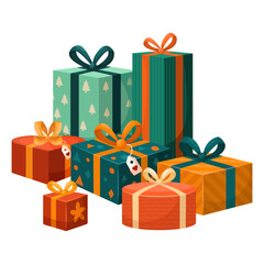 A stylish vector cartoon image of a Christmas gift. Concept for greetings, holidays, and New Year's celebrations. A birthday present. Element for your card design, etc.