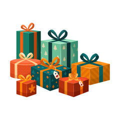A stylish vector cartoon image of a Christmas gift. Concept for greetings, holidays, and New Year's celebrations. A birthday present. Element for your card design, etc.