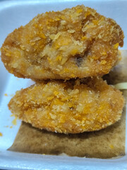 Udang keju or cheese prawns. Food menu at the Mie Gacoan restaurant, which has a crispy texture and a strong taste.	