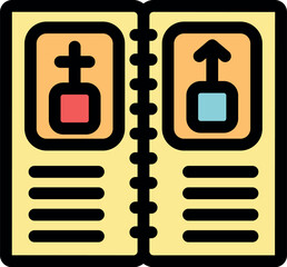 Open instruction booklet with assembly steps showing directional arrows and diagrams
