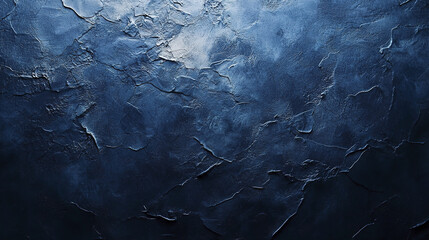 Deep dark blue textured wall with rough plaster surface and smooth gradient lighting creating moody and artistic background for design or decoration projects