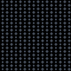 Seamless dark geometric pattern with grey squares and circles on black background. Could be used as wallpaper, texture, print, fabric. 