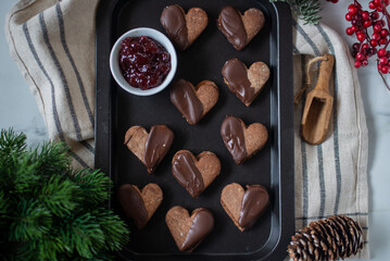 Christmas cookies baking on wooden background