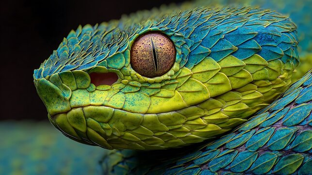 Chameleon reptile with scales on a green tree branch isolated against a white background for wildlife macro closeup