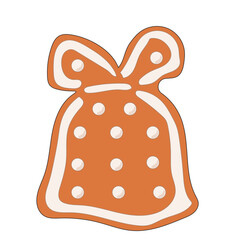 Christmas Gingerbread Cookie Icon. Santa Gift Bag Sweet  Icing Baked Holiday Symbol. Happy New Year Family Party Snack. Greeting Card Design Element. Vintage Gift Biscuit Art