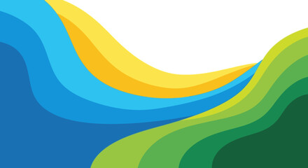 Abstract Wavy Layers of Blue Yellow and Green.