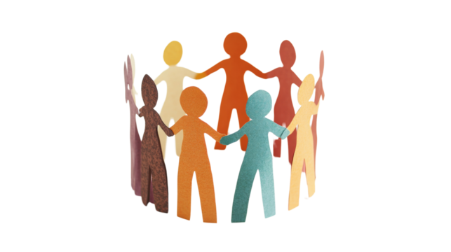 Paper chain people holding hands in circle on transparent background - Powered by Adobe