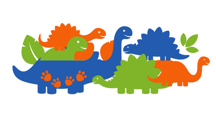 Colorful dinosaur silhouettes in a playful arrangement for design. © adel