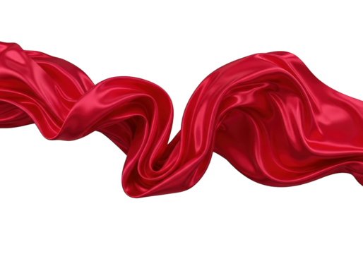 Abstract red flying fabric isolated on transparent background design element