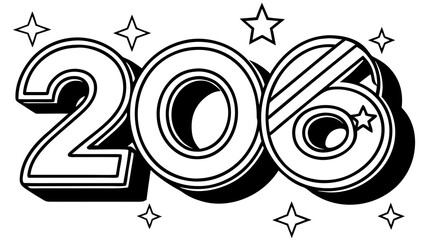 A bold black and white illustration of the year 2066