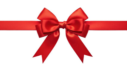 Red satin gift bow and ribbon for festive decoration or present wrapping, cut out, stock png, isolated on transparent background