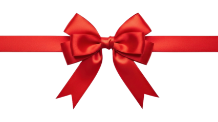 Red satin gift bow and ribbon for festive decoration or present wrapping, cut out, stock png, isolated on transparent background