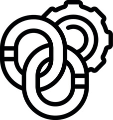Intertwined hyperlink chains symbolize connection and a gear represents functionality, forming a visual metaphor for integrated systems