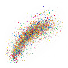 Abstract explosion of colorful particles on a white background, a vibrant and dynamic representation of energy and creativity