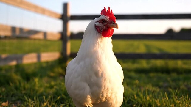 Quiet clucks are heard from the cinematic shots of hen sound