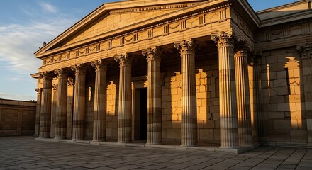 Obraz premium Classical Building with Doric Columns at Sunset