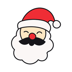 Simple icon of a cheerful Santa Claus head with a fluffy beard and traditional red cap. A festive vector graphic for Christmas and winter holiday themes