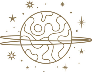 Planet with rings and stars in space concept