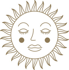 Sleeping sun face line drawing representing astrology