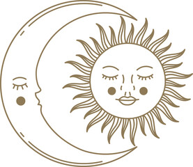 Crescent moon and sun illustration representing cosmic harmony
