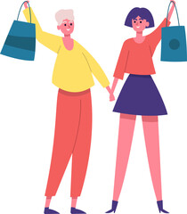 People holding hands and shopping bags after spending