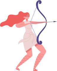 Obraz premium Female archer drawing bow aiming arrow